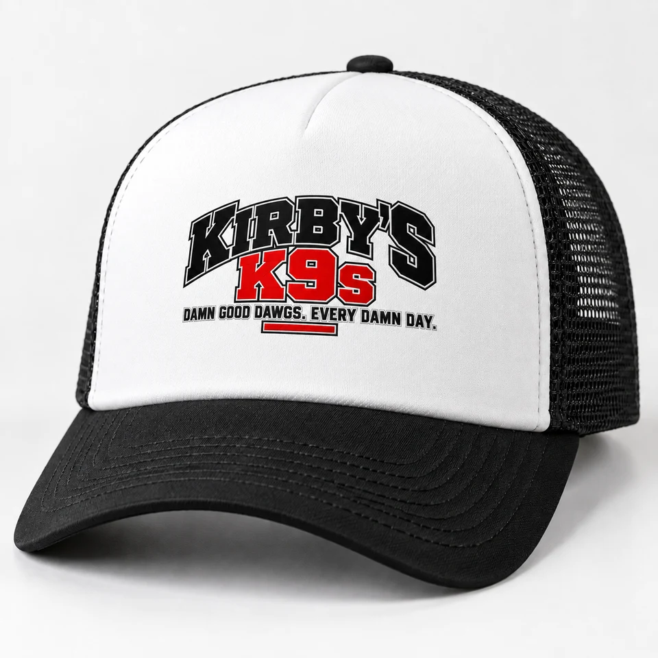 Kirby’s K9’s Trucker Hat — exact approved merchandise artwork