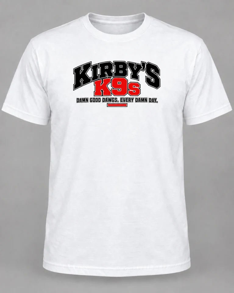 Kirby’s K9’s Logo Tee — White — exact approved merchandise artwork